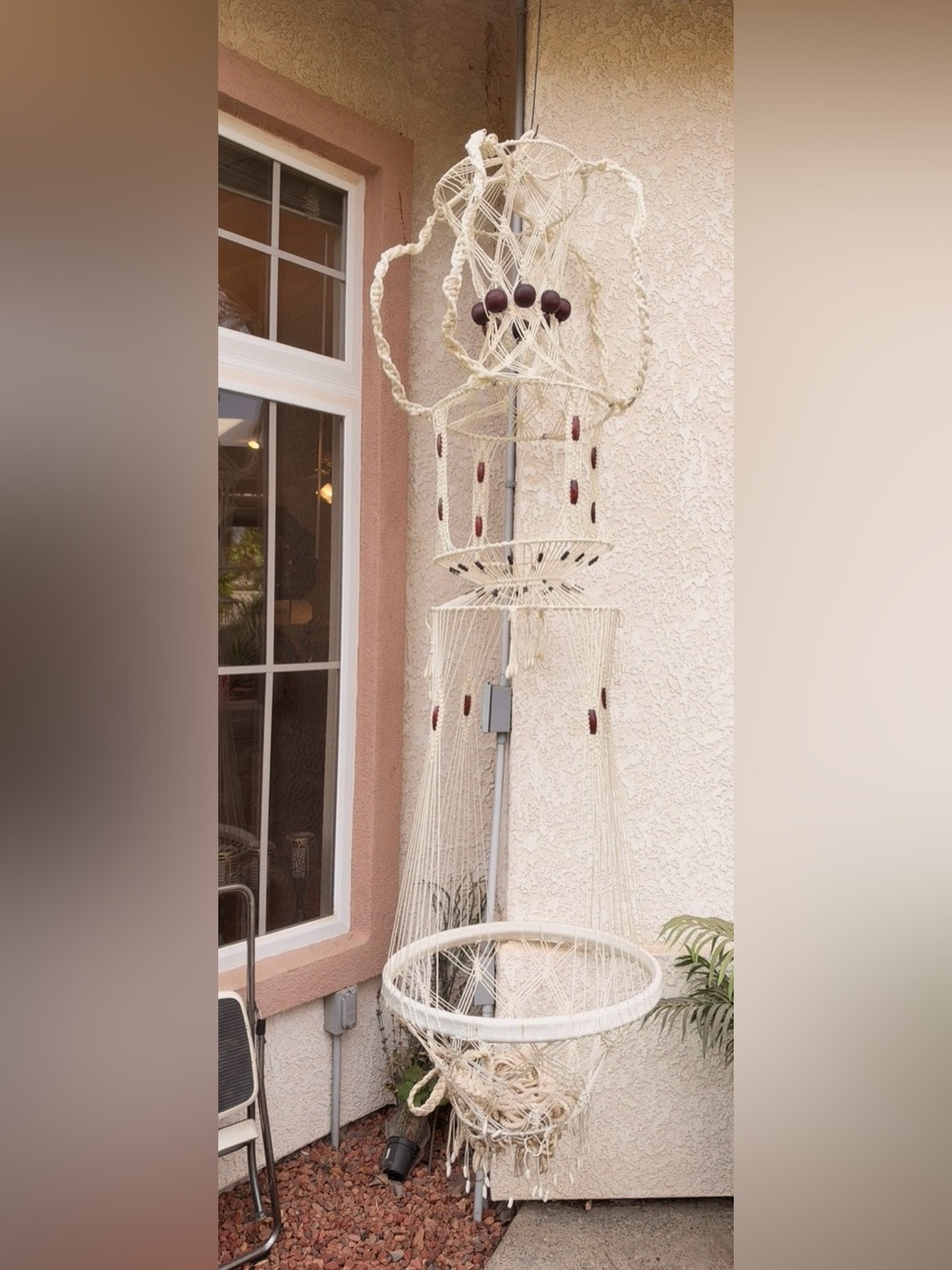 Boho Macrame Hanging Table with Wooden Beads